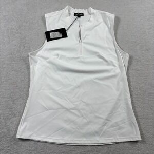 Bad Birdie Blade Polo Shirt Womens Large Brilliant White 1/4 Zip Sleeveless Golf